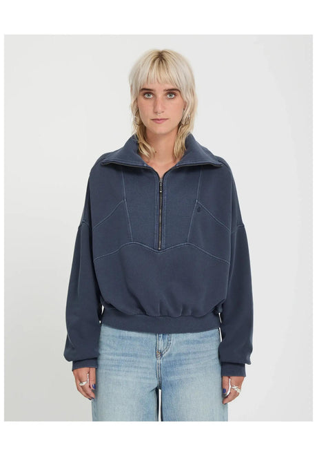 Volcom Reetrocity Quarter Zip Sweatshirt stormblue – Vorderansicht