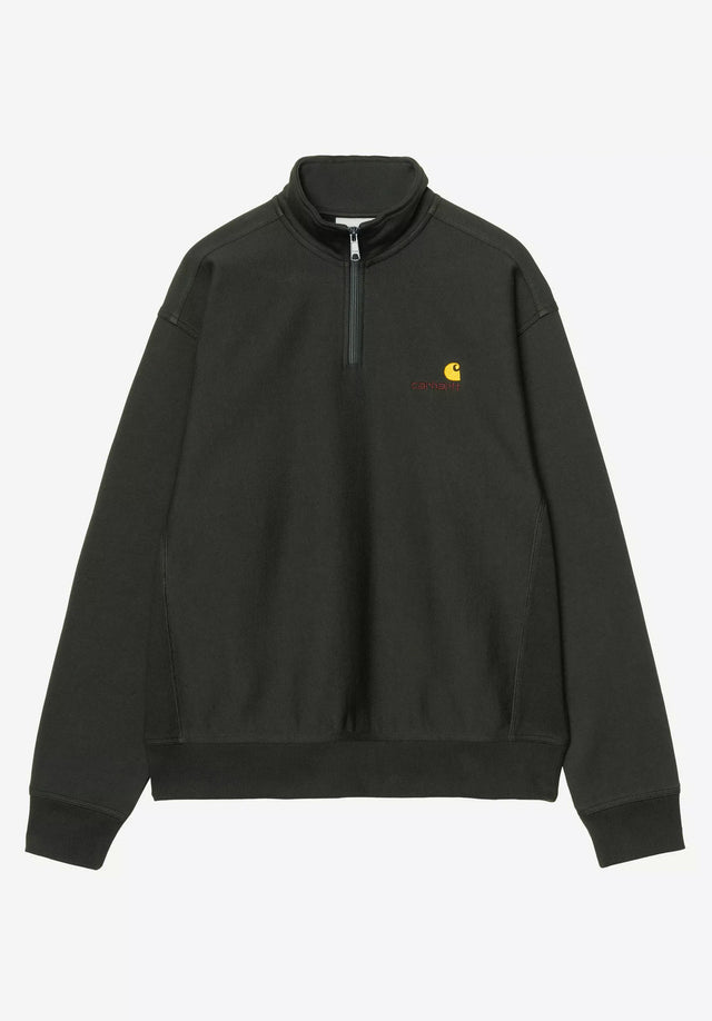 Half Zip American Script raven Vorderansicht