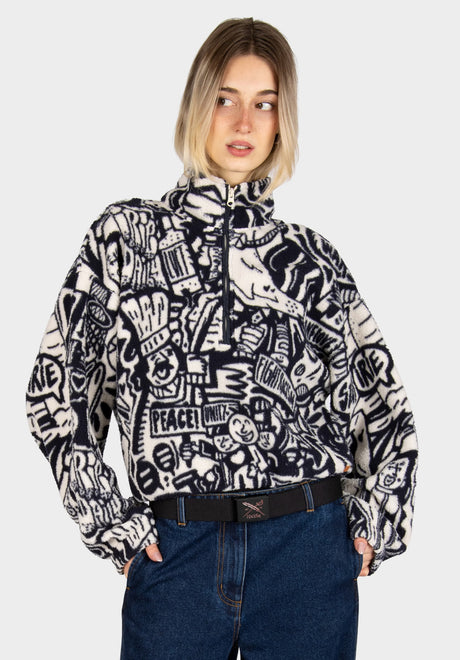 iriedaily Arkta Teddy Troyer Sweatshirt navy-white – Vorderansicht