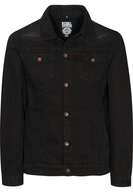 Rebel Rockers Jeansjacke Übergangsjacke black – Vorderansicht