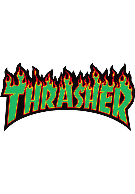 Thrasher Flame Sticker Large 10" diverser Artikel rasta – Vorderansicht