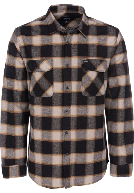 Brixton Bowery Hemd-Langarm black-cream – Vorderansicht