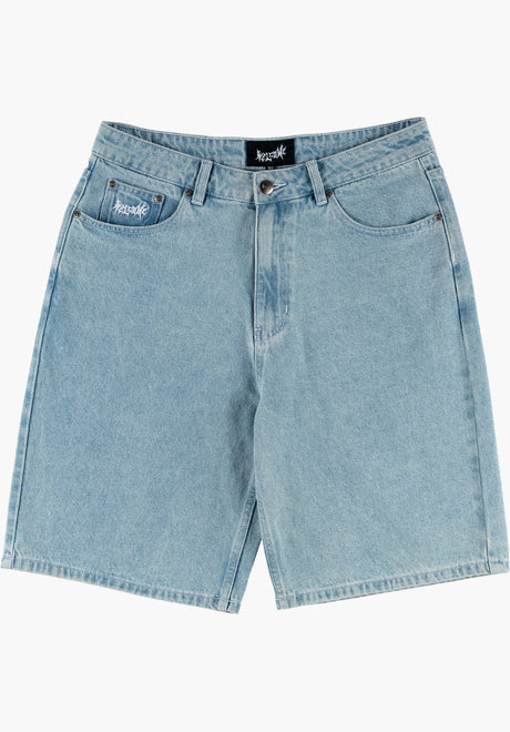Welcome Linger Baggy Denim Jeans-Short washed-blue – Vorderansicht