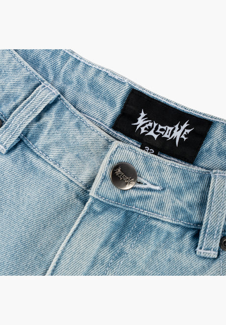 Welcome Linger Baggy Denim Jeans-Short washed-blue – Detailansicht 1