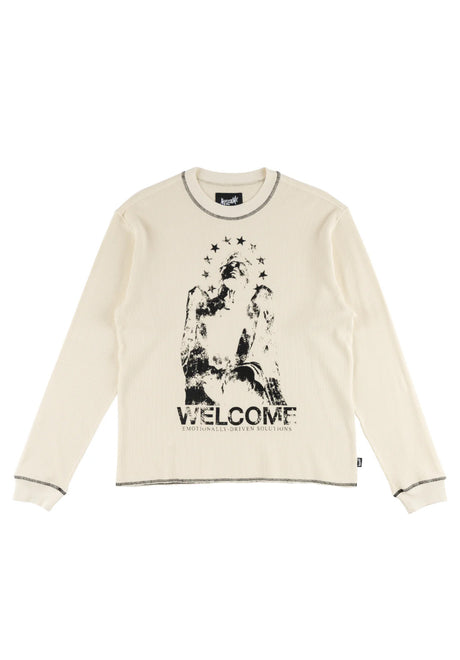 Welcome Seraph Pigment-Dyed Contrast Stitch Thermal Longsleeve bone – Vorderansicht