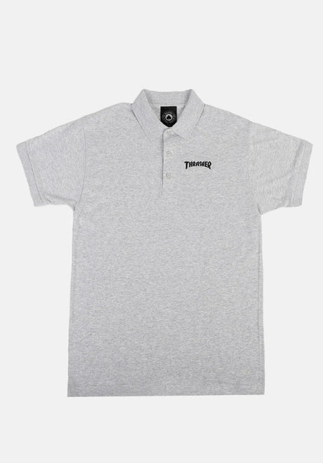 Thrasher Logo Embroidered Polo-Shirt ash-grey – Vorderansicht