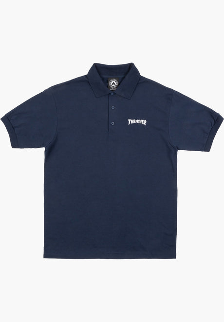 Thrasher Logo Embroidered Polo-Shirt navy – Vorderansicht